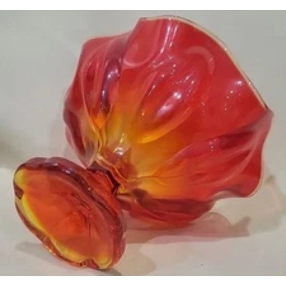 Vintage 1960s L.E. Smith Amberina Six Petal Orange Footed Candy Dish Compote EUC - Picture 8 of 8